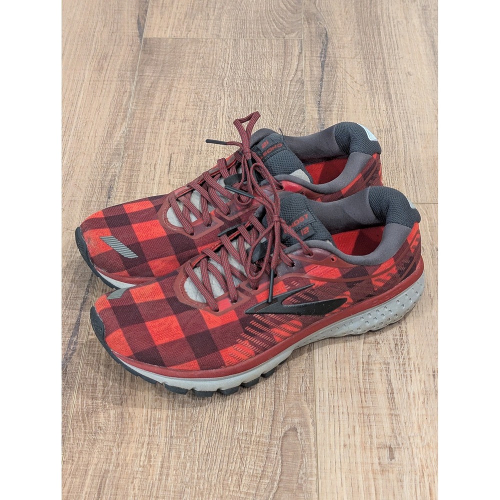 Brooks Ghost 12 Womens 9 Running Shoes Red Buffalo Plaid Check 1203051B686